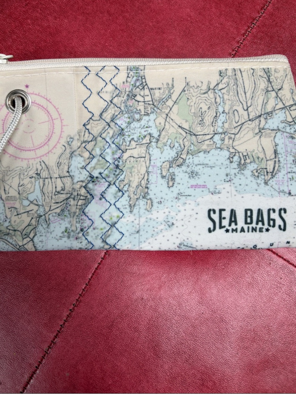 Sea Bags Maine Map-Print Wristlet in Cream and Light Blue